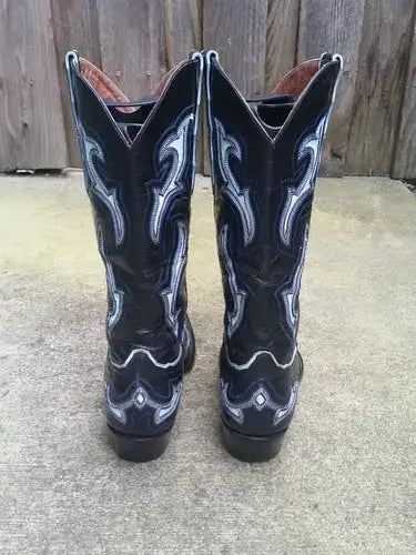 LONGHORN Mens CUSTOM Black Inlay Cowboy Western Boots sz 9-9.5D