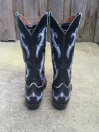 LONGHORN Mens CUSTOM Black Inlay Cowboy Western Boots sz 9-9.5D
