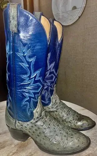 6 C WOMENS VINTAGE Olive Green LARRY MAHAN L5012 Full Quill Ostrich WESTERN BOOT