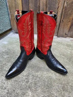 RIOS of MERCEDES Mens Vintage Red Black Pointed X Toe Cowboy Boots 8.5D