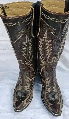 Vintage Champion Attitude Brown Leather Western Boots Embroidered Womens 6.5M Handmade