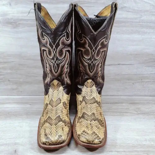 Cowtown Canebrake Rattlesnake Cowboy Boot Men 8.5 D Brown Natural Exotic Western