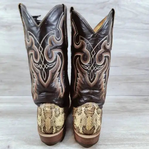 Cowtown Canebrake Rattlesnake Cowboy Boot Men 8.5 D Brown Natural Exotic Western